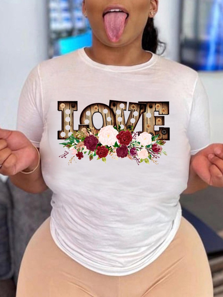 LW Floral Letter Print T-shirt