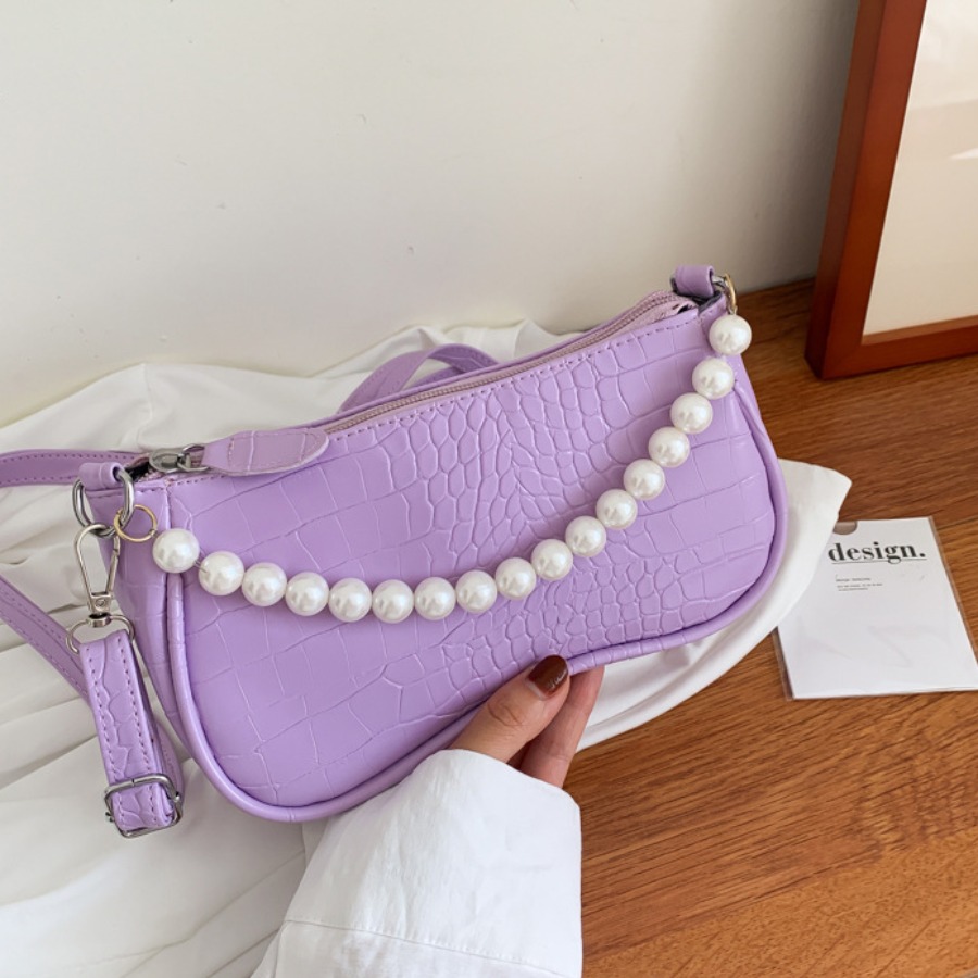 

Lovely Embossed Pearl Decoration Crossbody Bag, Purple