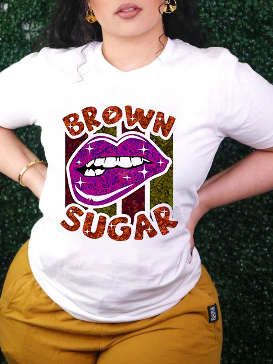 

Lovely Lip Letter Print T-shirt, Pure white