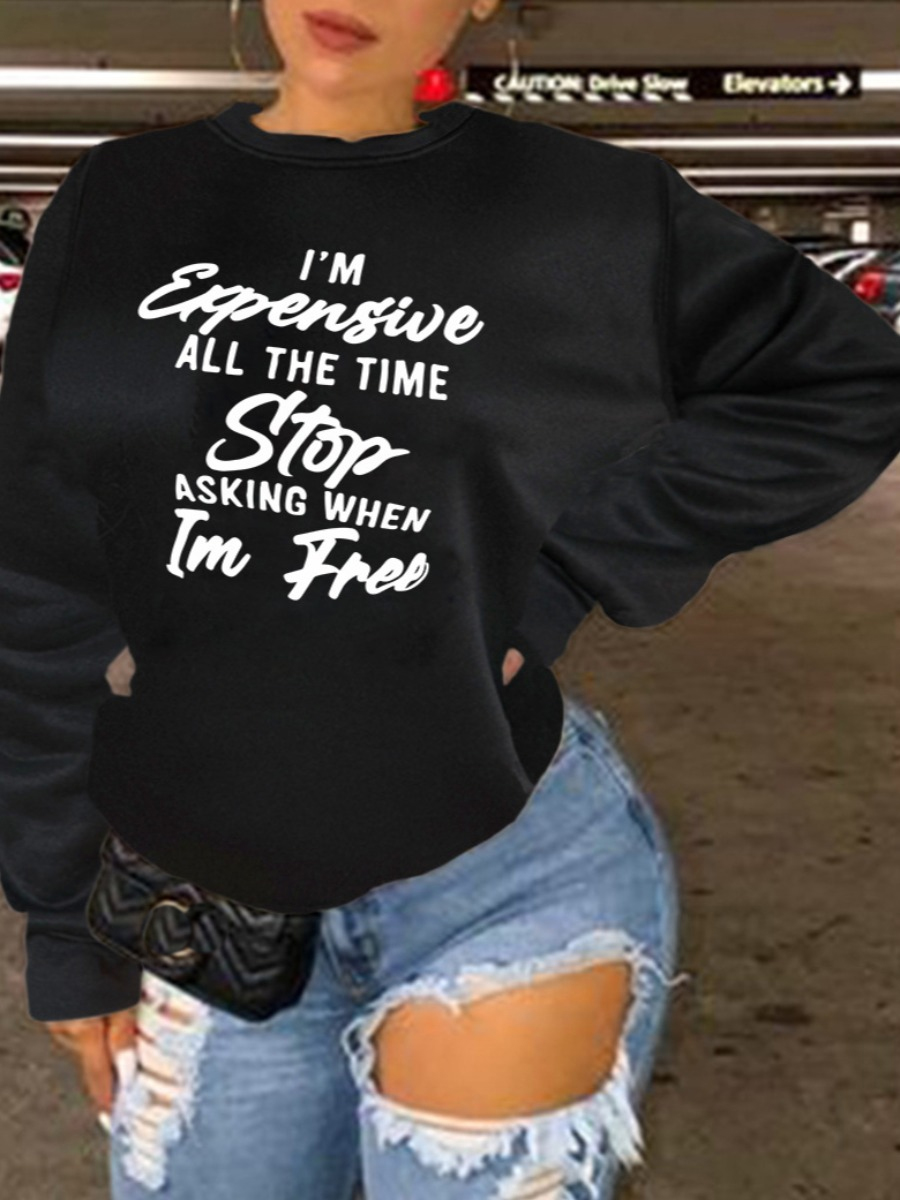 

LW BASICS Dropped Shoulder Letter Print Hoodie, Black