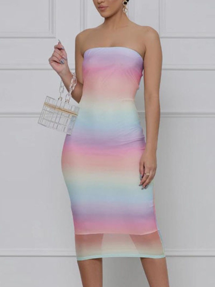 

LW Off The Shoulder Gradient Bodycon Dress, Pink