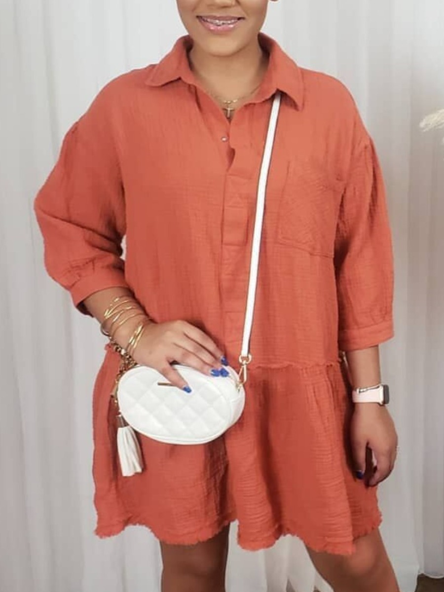 

Lovely Dropped Shoulder Raw Edge Shirt Dress, Jacinth