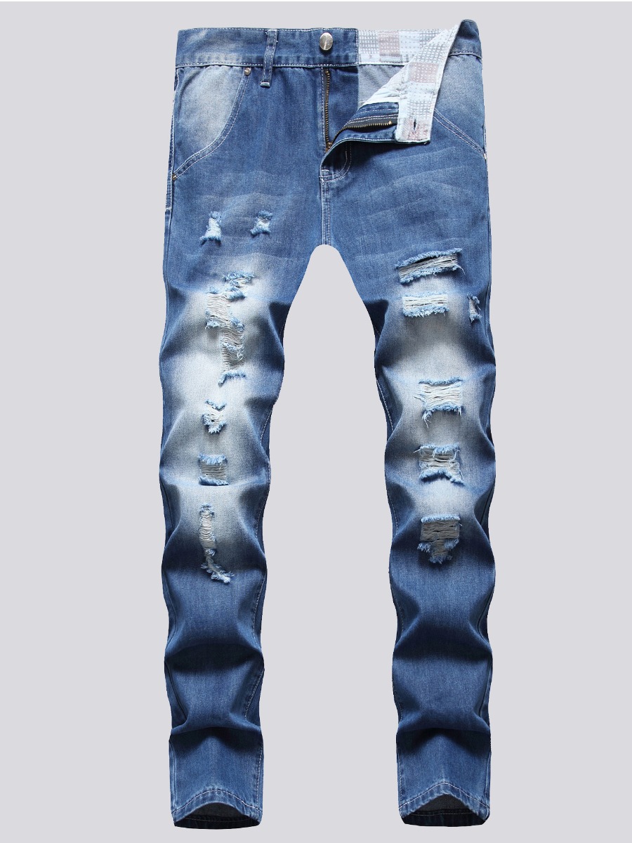 

Lovely Men Mid Waist Ripped Jeans, Baby blue