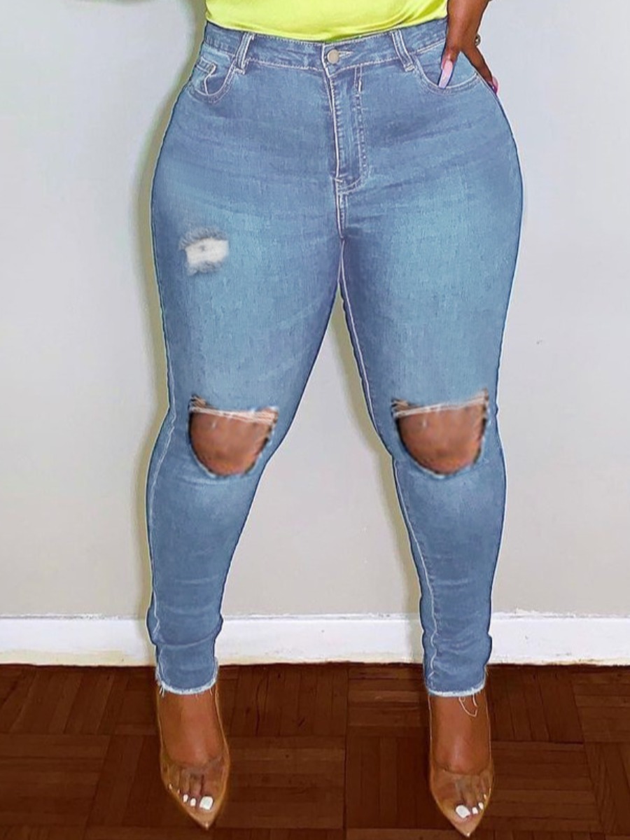 

LW High-waisted Ripped Jeans, Blue