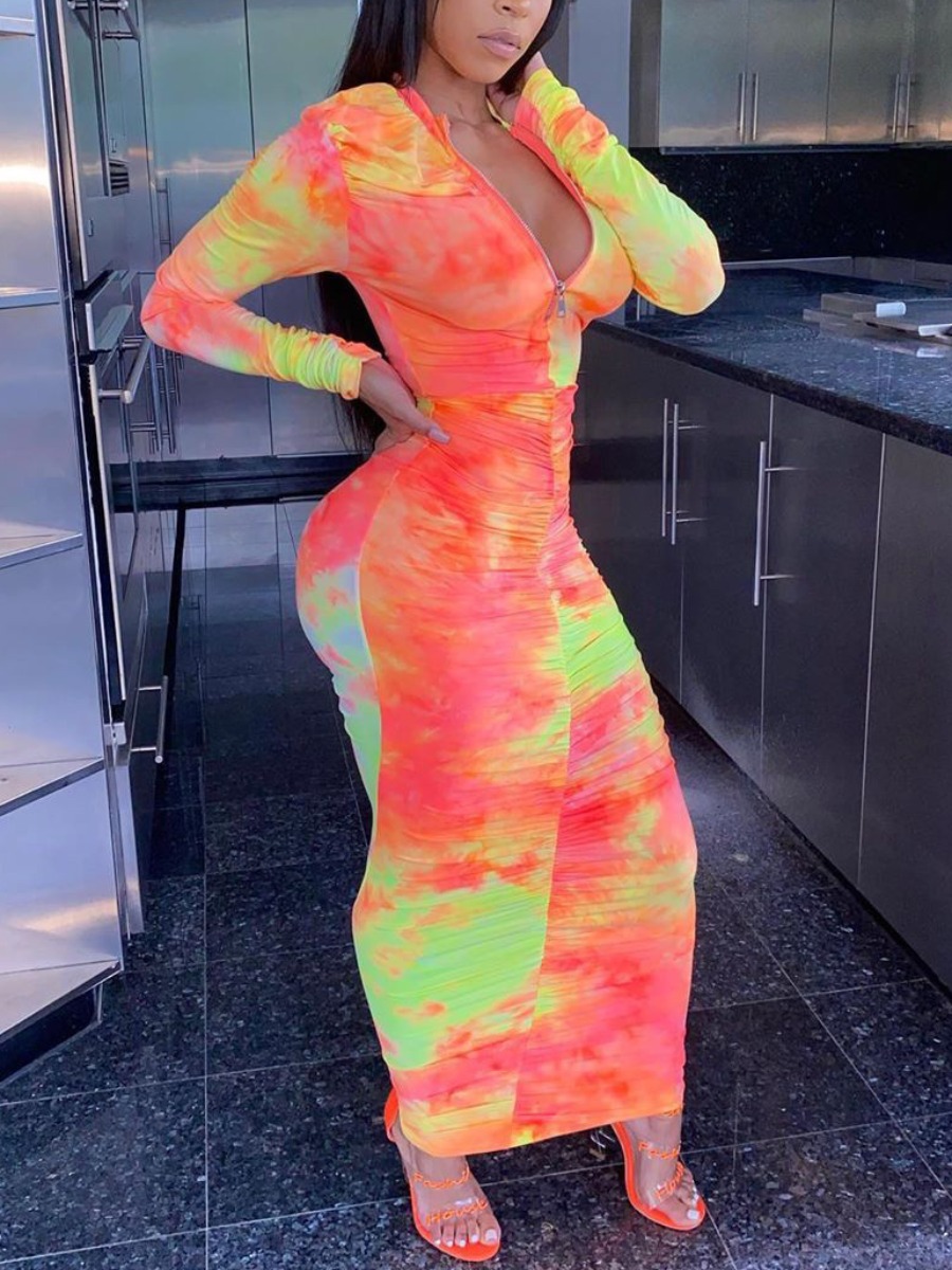 

LW Tie-dye Ruched Bodycon Dress, Croci