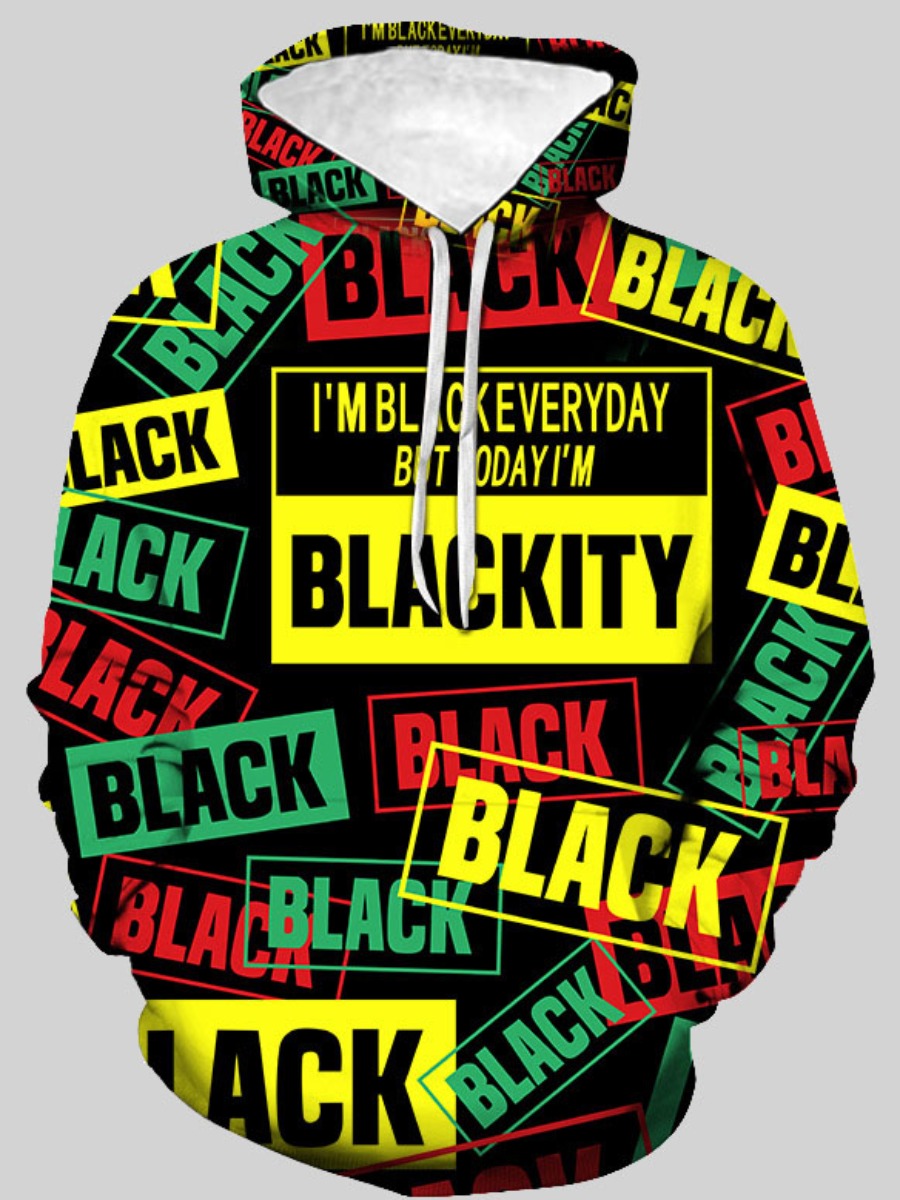 

Lovely Men Letter Print Patchwork Oversized Hoodie, Multi