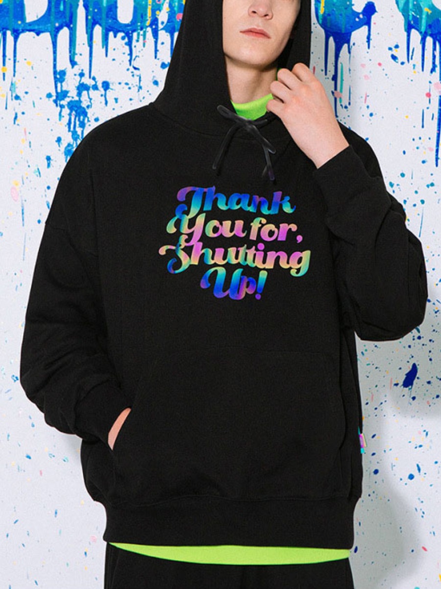 

LW Men Gradient Letter Print Oversized Hoodie, Black