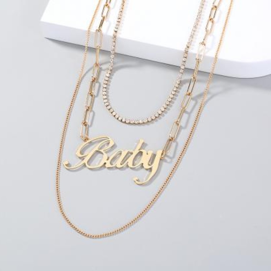 

Lovely Letter Decoration Multilayer Necklace, Gold