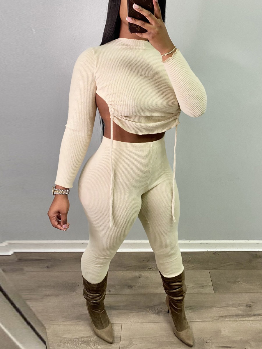 

LW Backless Drawstring Pants Set, Apricot