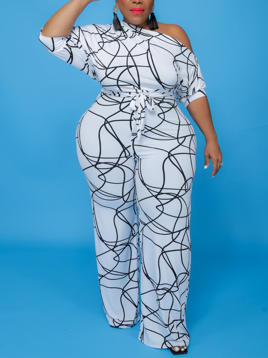 

LW Plus Size Boat Neck Bandage Design Jumpsuit, White