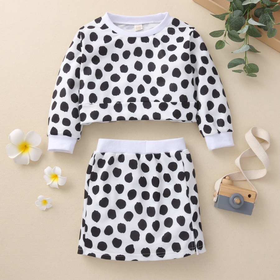 

Lovely Girl Cotton Material Series Dot Print Skirt Set, Black