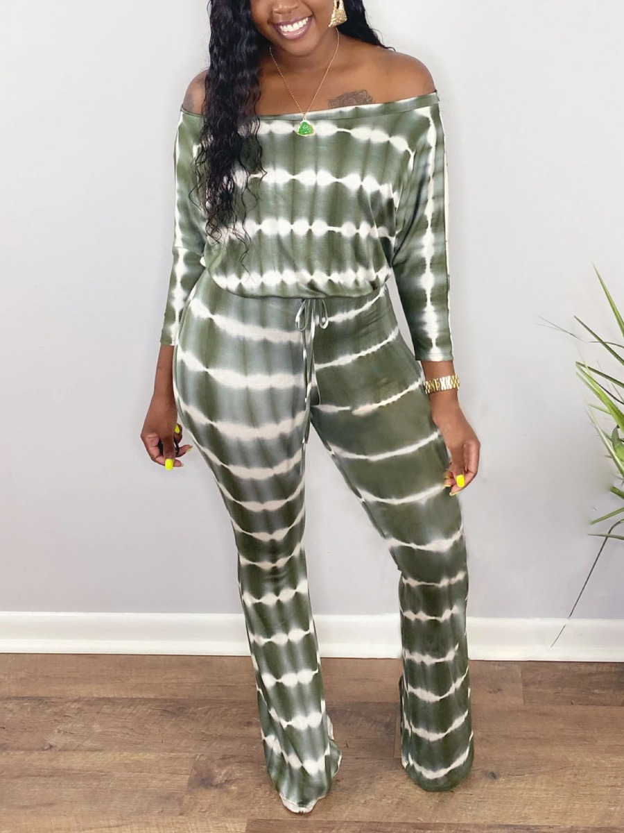 

LW Off The Shoulder Tie-dye Flared Jumpsuit, Black green