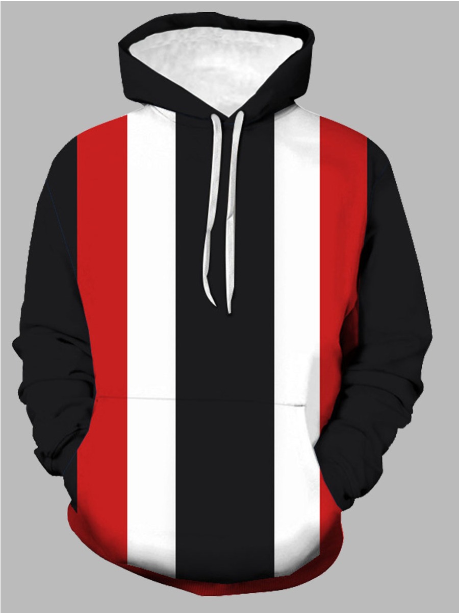

LW Men Striped Kangaroo Pocket Oversized Hoodie, Black