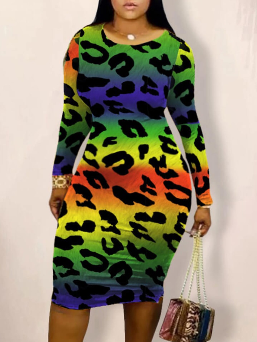 

LW BASICS Plus Size Gradient Leopard Print Bodycon Dress, Multi