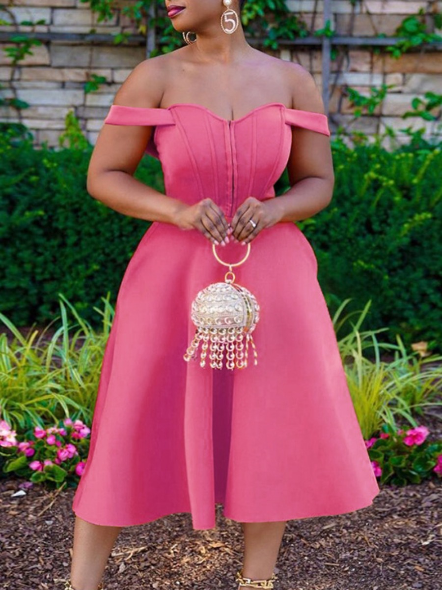 

LW BASICS Pocket Design A Line Prom Dress, Pink