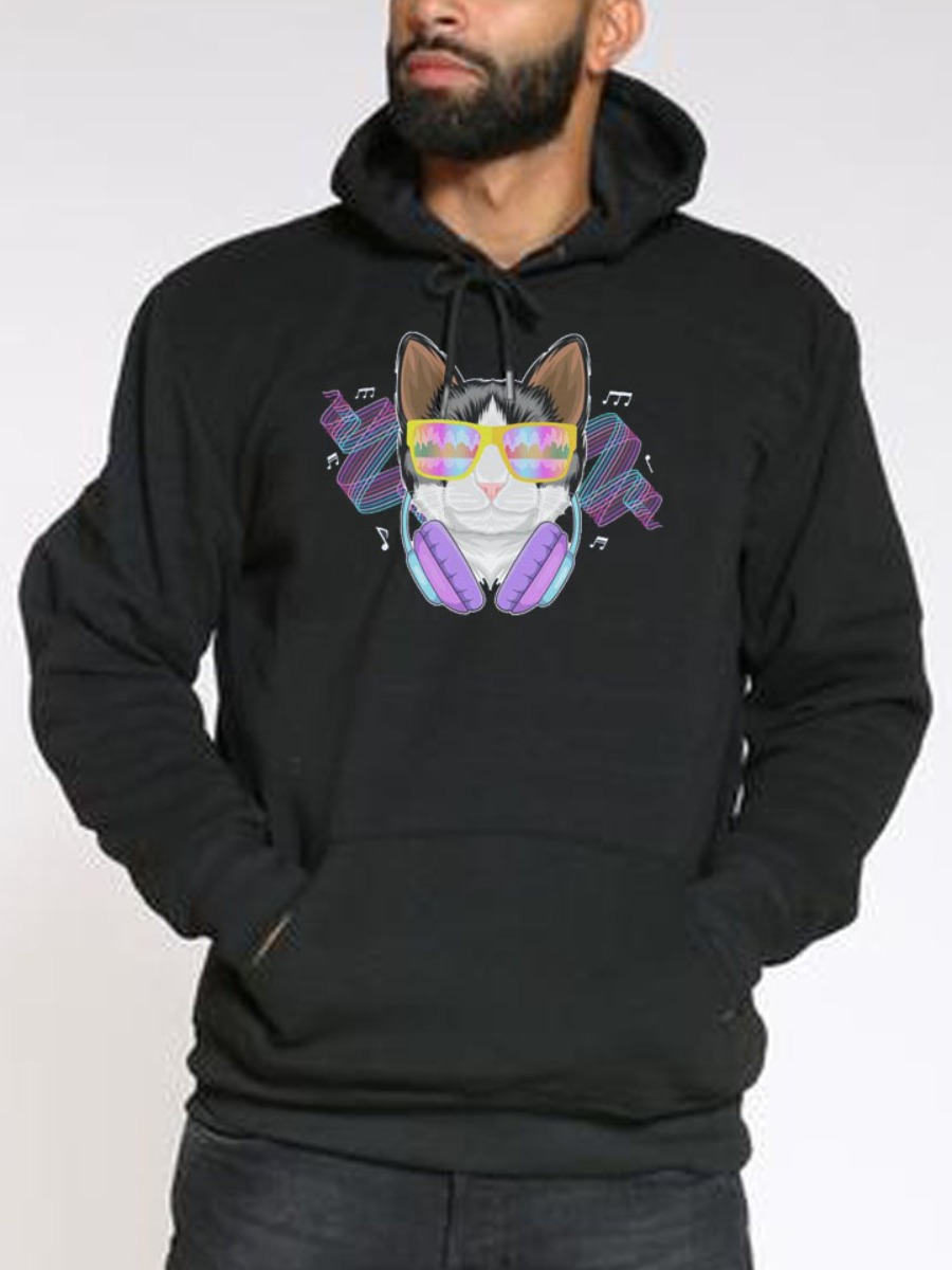 

LW Men Cartoon Print Oversized Hoodie, Black