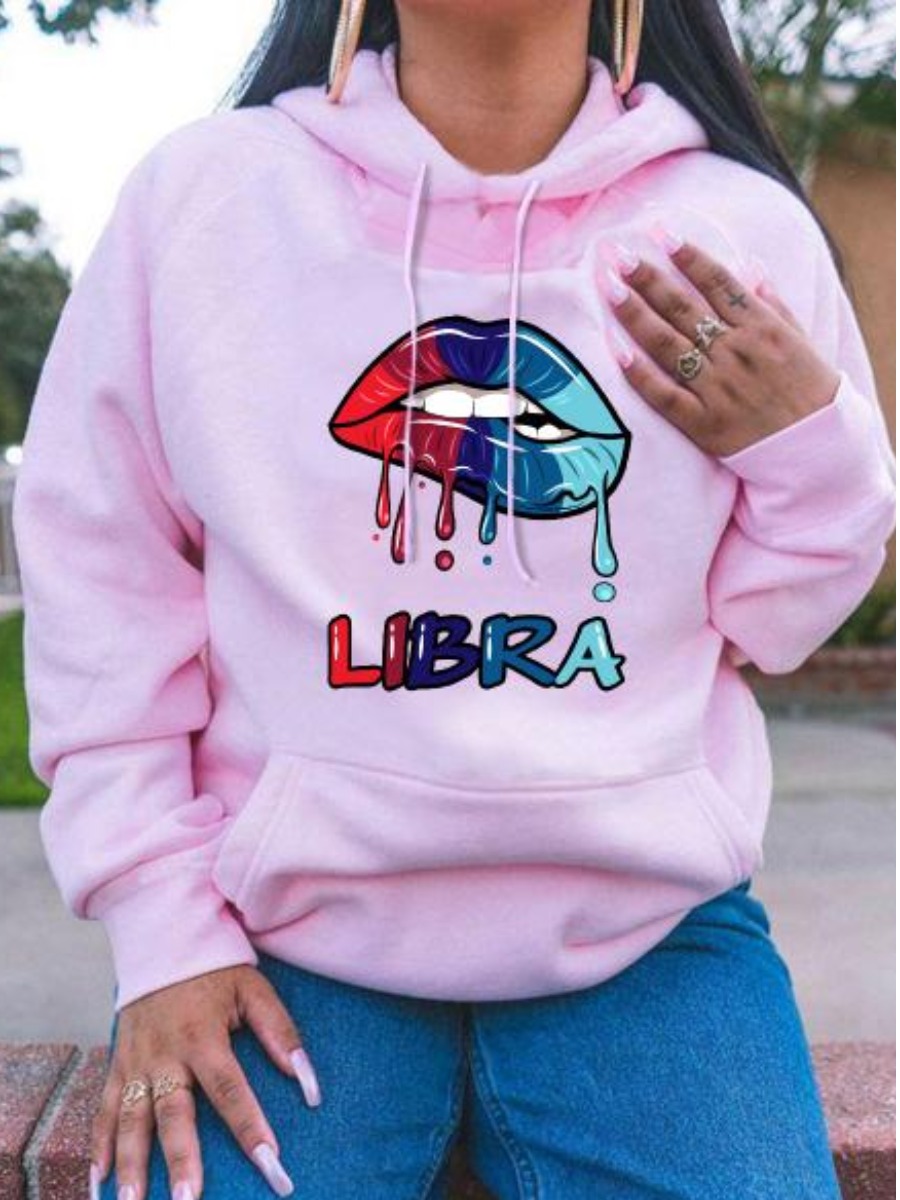 

LW Lip Letter Print Oversized Hoodie, Pink