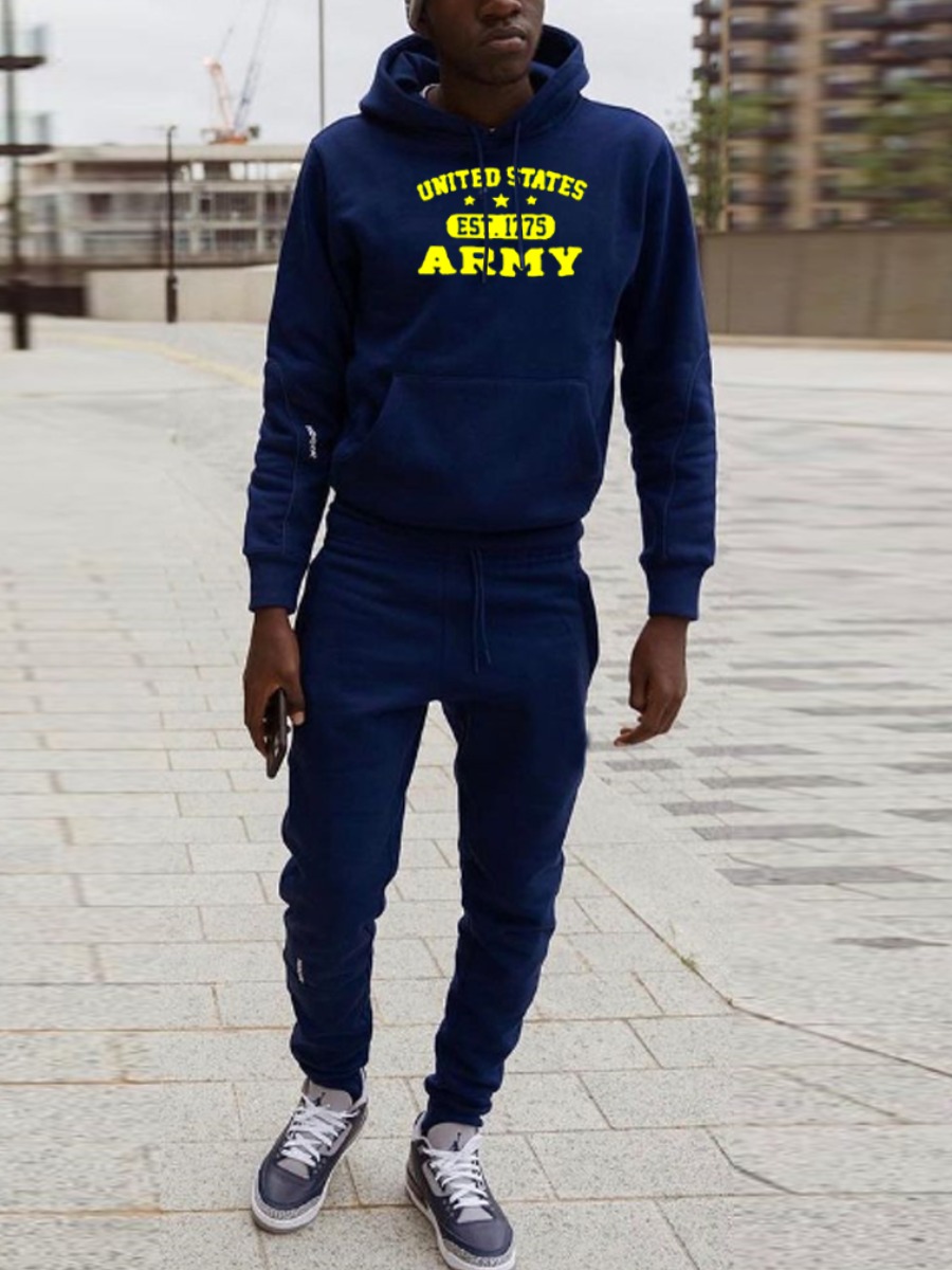 

LW Men Letter Print Drawstring Pants Set, Navy blue