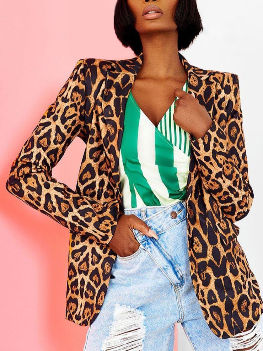 

LW Turndown Collar Leopard Print Blazer