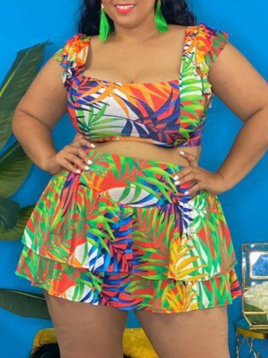 

LW Plus Size Floral Print Layered Cascading Skirt Set, Multi