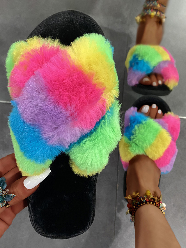 

Lovely Striped Plush Slippers, Green
