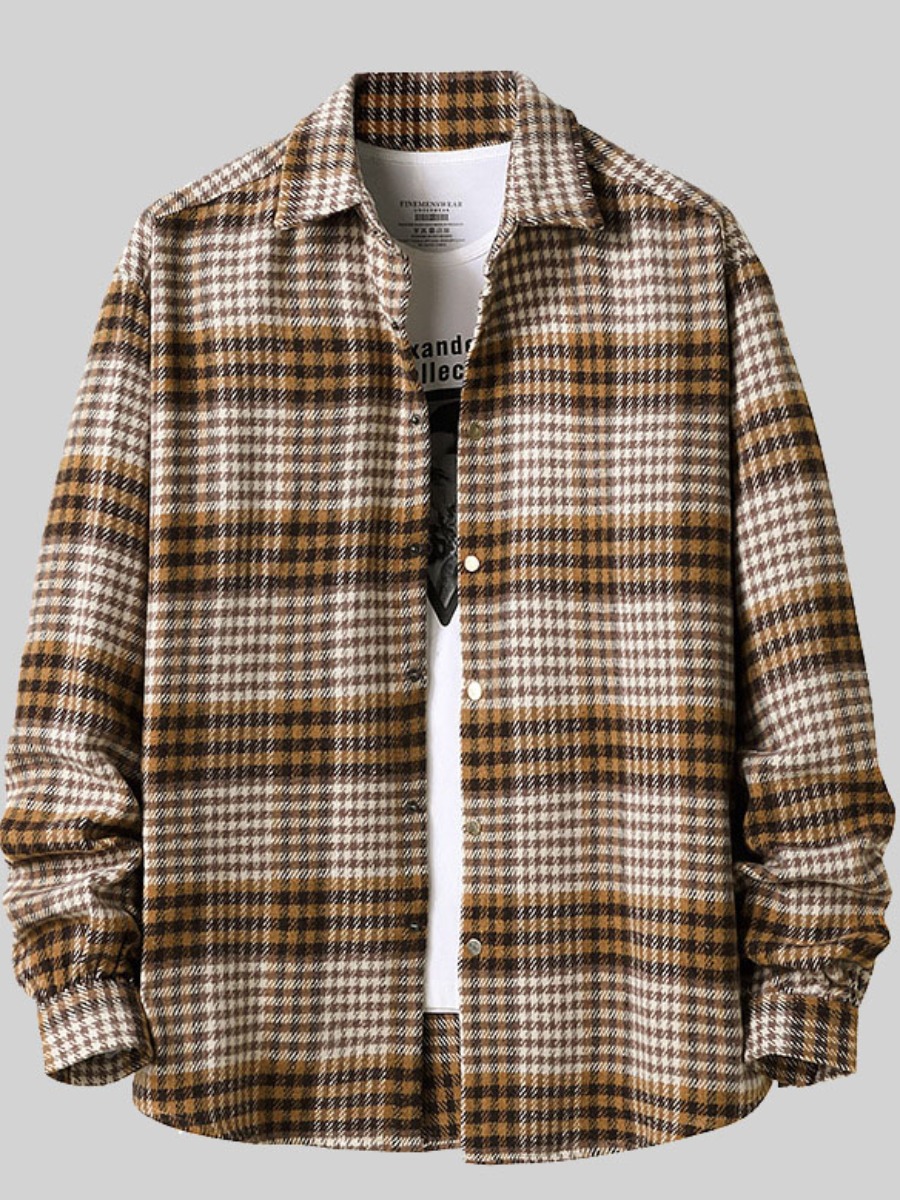 

LW Men Turndown Collar Plaid Print Jacket, Yellow