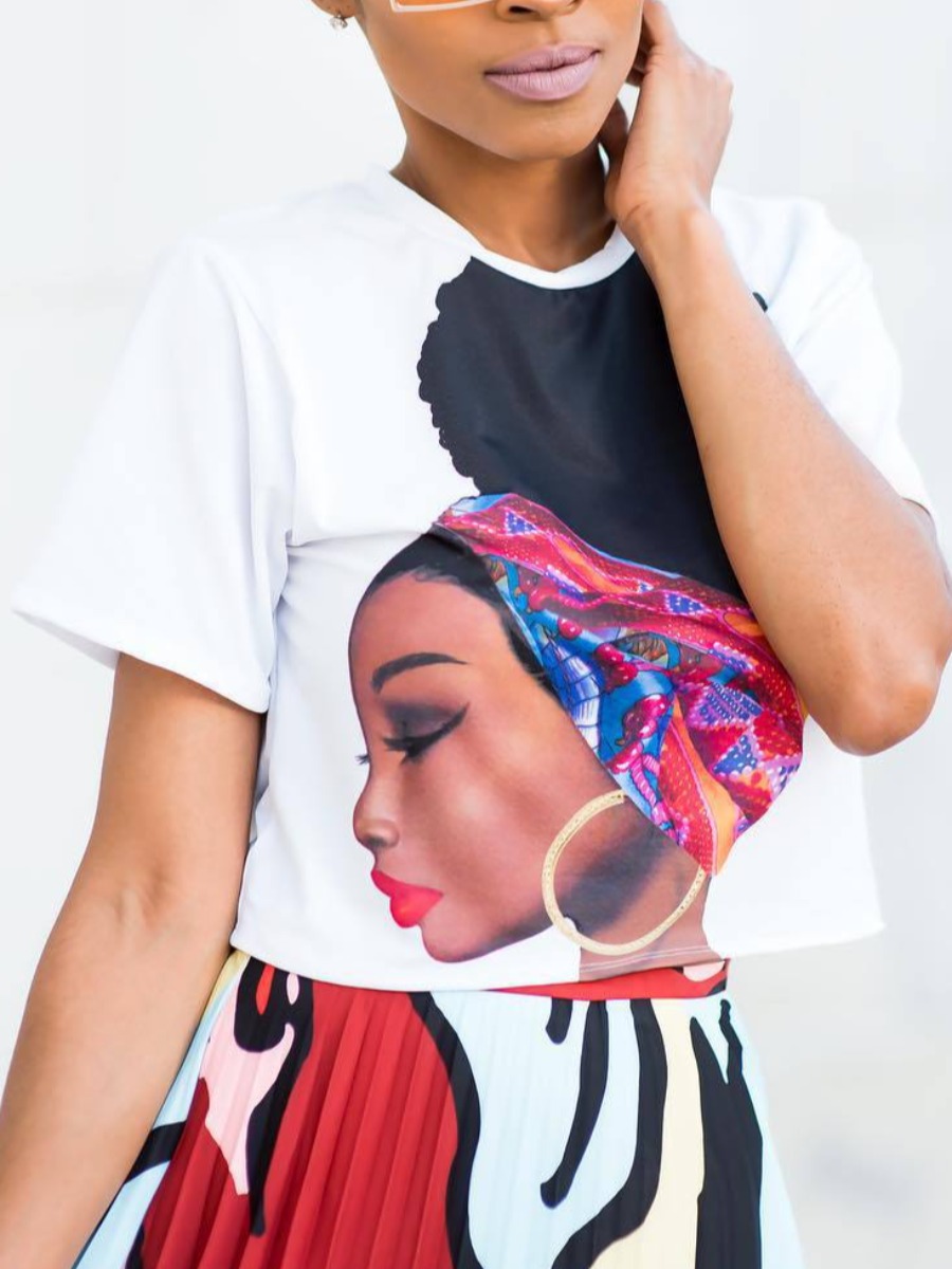

LW Round Neck Figure Print T-shirt, White