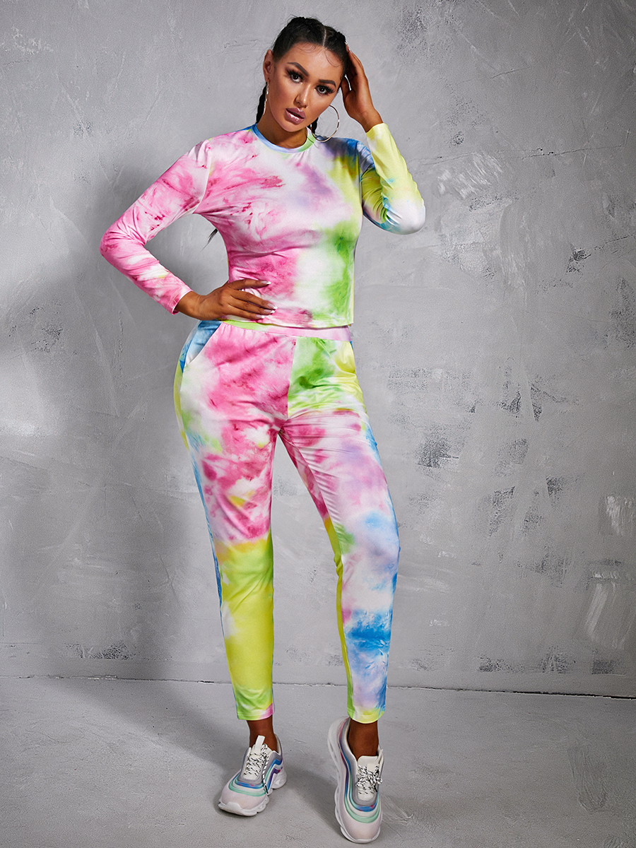 

LW Round Neck Tie-dye Tracksuit Set, Multi