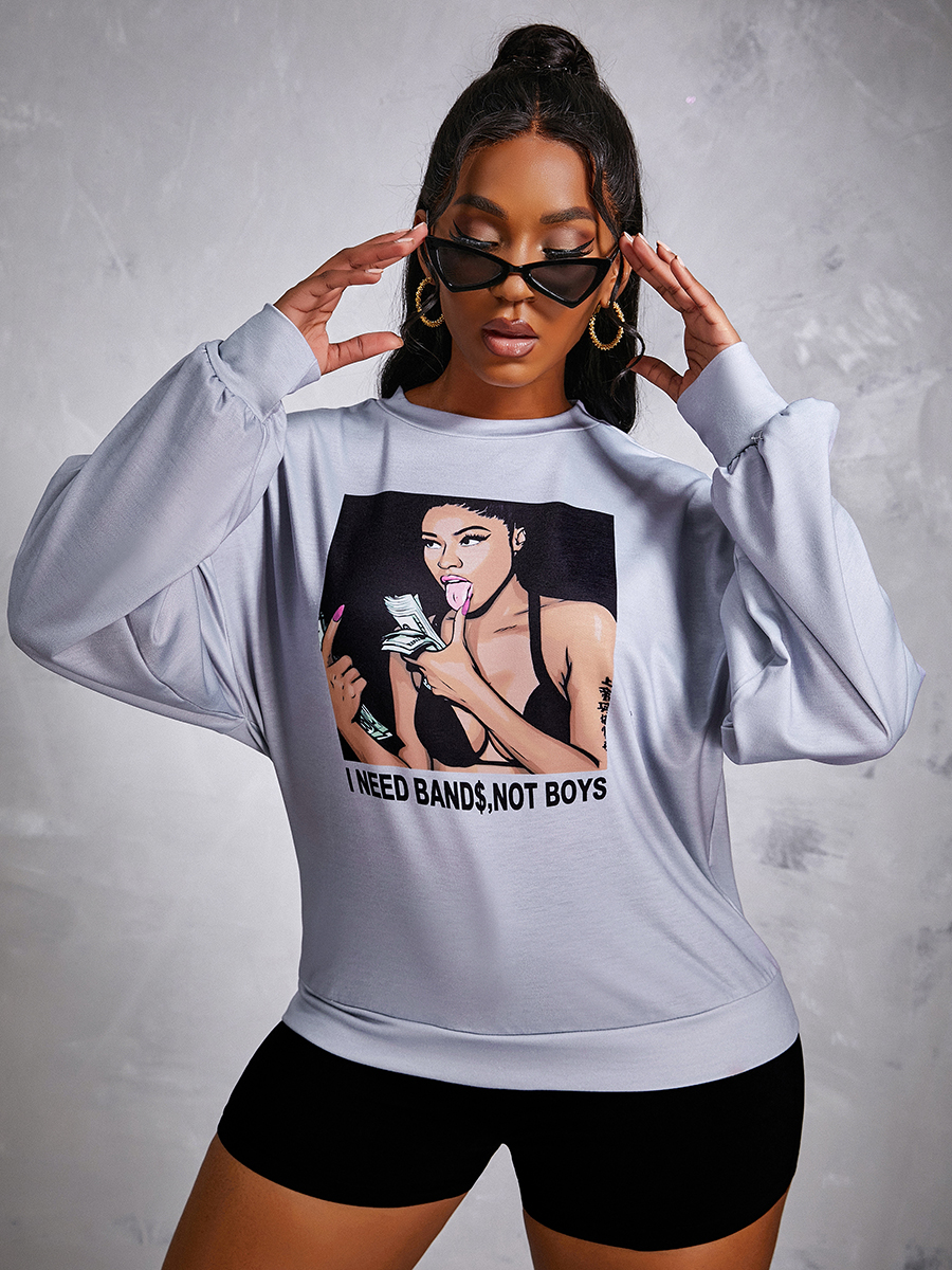

LW Letter Figure Print Sweatshirt, Grey