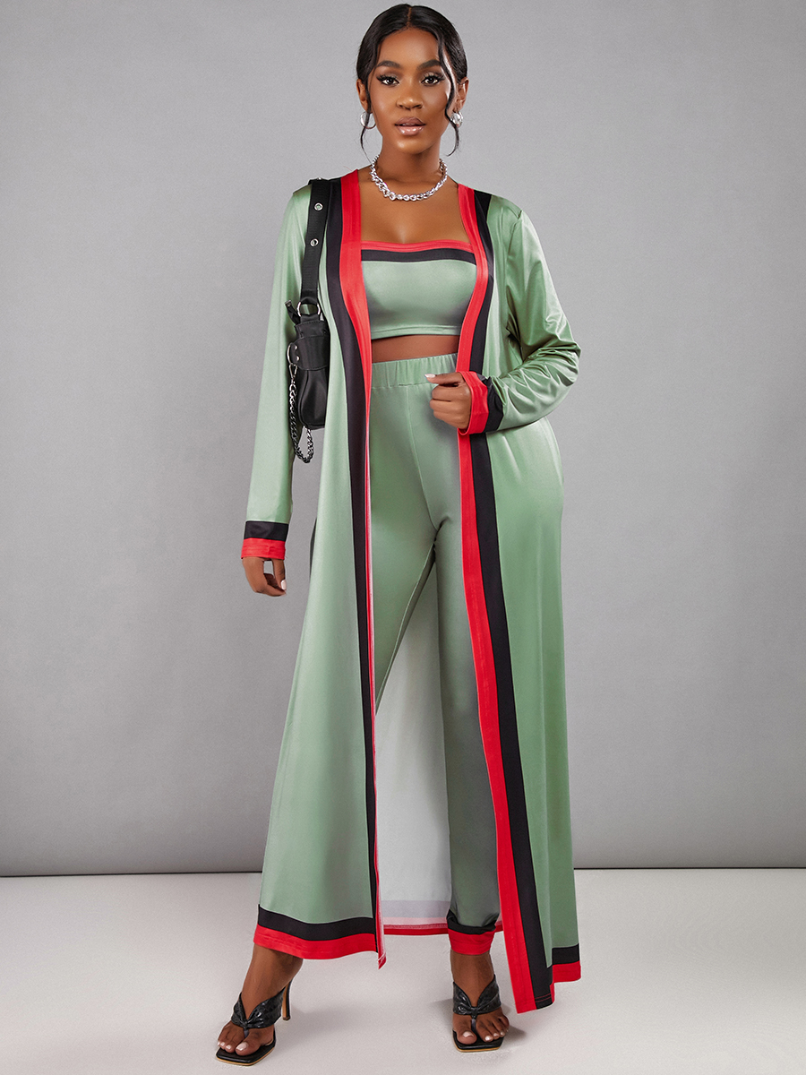 

LW Casual Patchwork Army Green Three Piece Pants Set