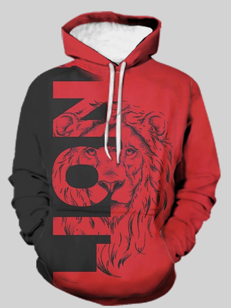 

LW Men Animal Letter Print Oversized Hoodie, Red