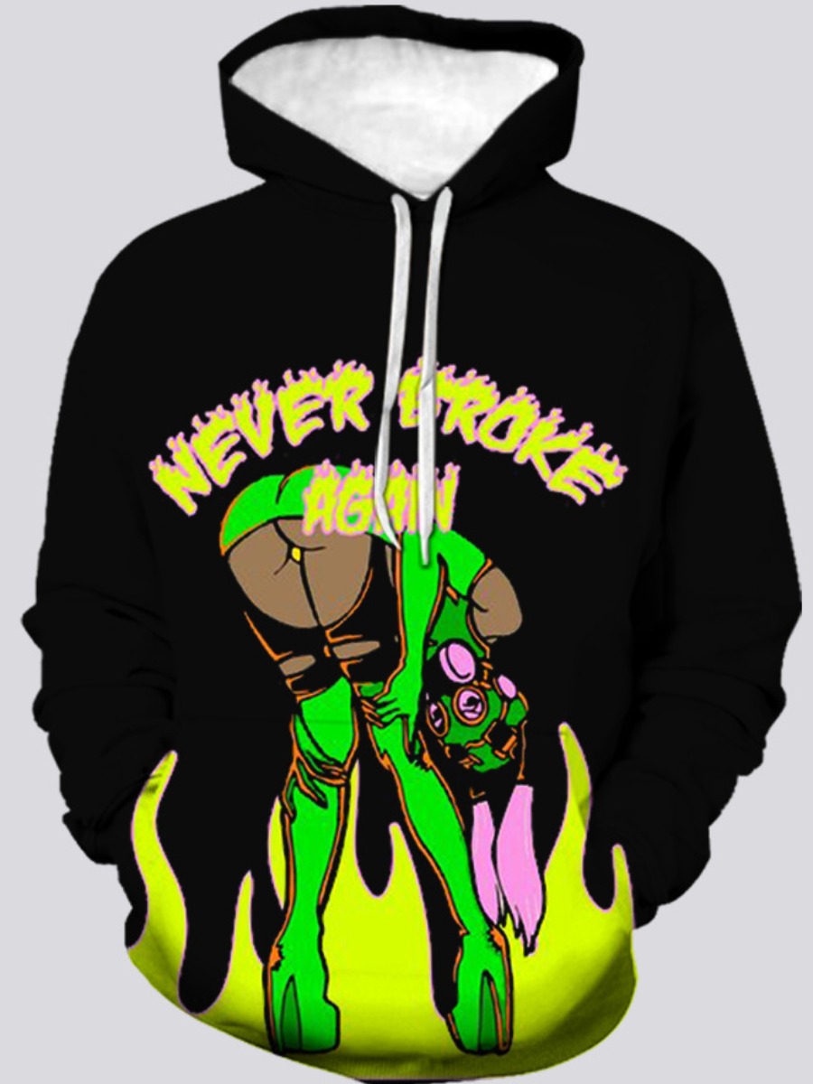 

LW Men Cartoon Letter Print Oversized Hoodie, Black