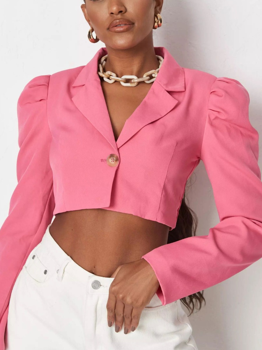 

LW BASIC Ruffle Design Crop Top Blazer, Pink
