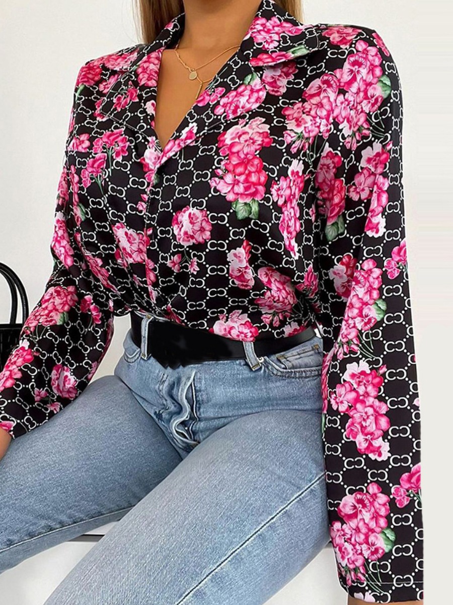 

LW Floral Chain Print Blouse, Black