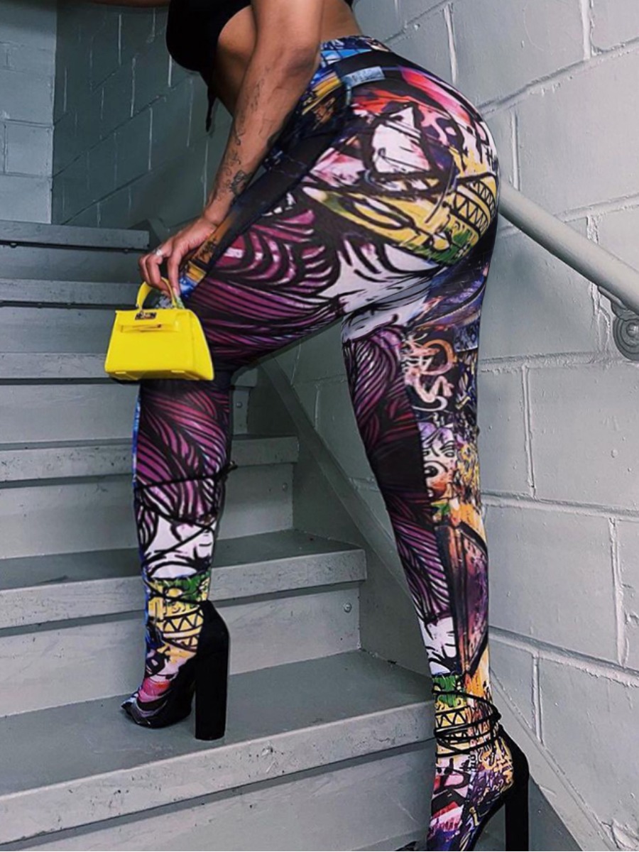 

Lovely Plus Size Mixed Print Basic Skinny Leggings, Multi