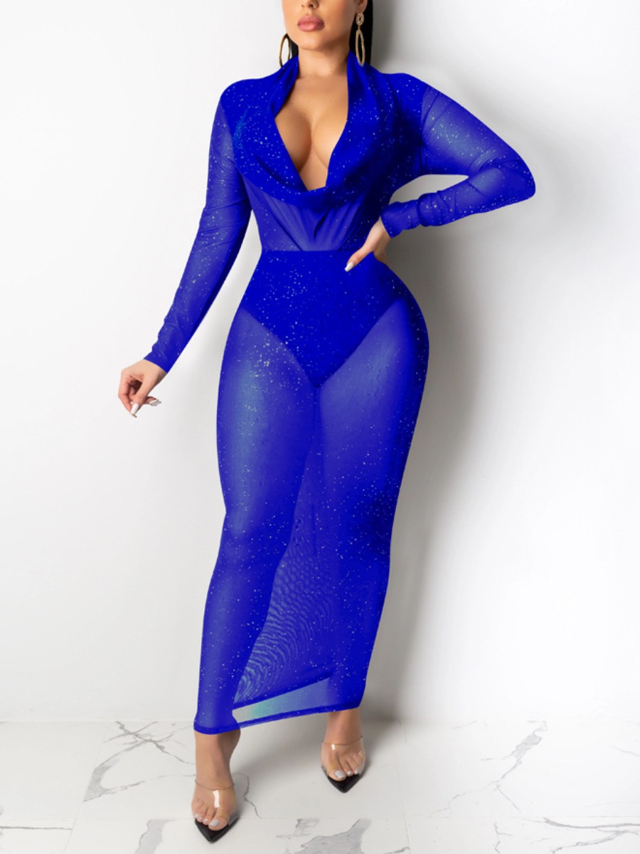 

LW SXY Sequined See-through Bodycon Dress, Blue