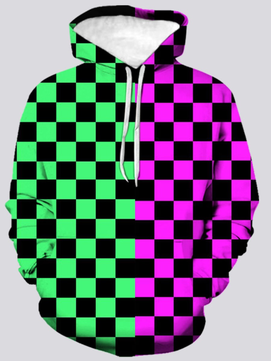 

LW Men Plaid Print Oversized Hoodie, Multi