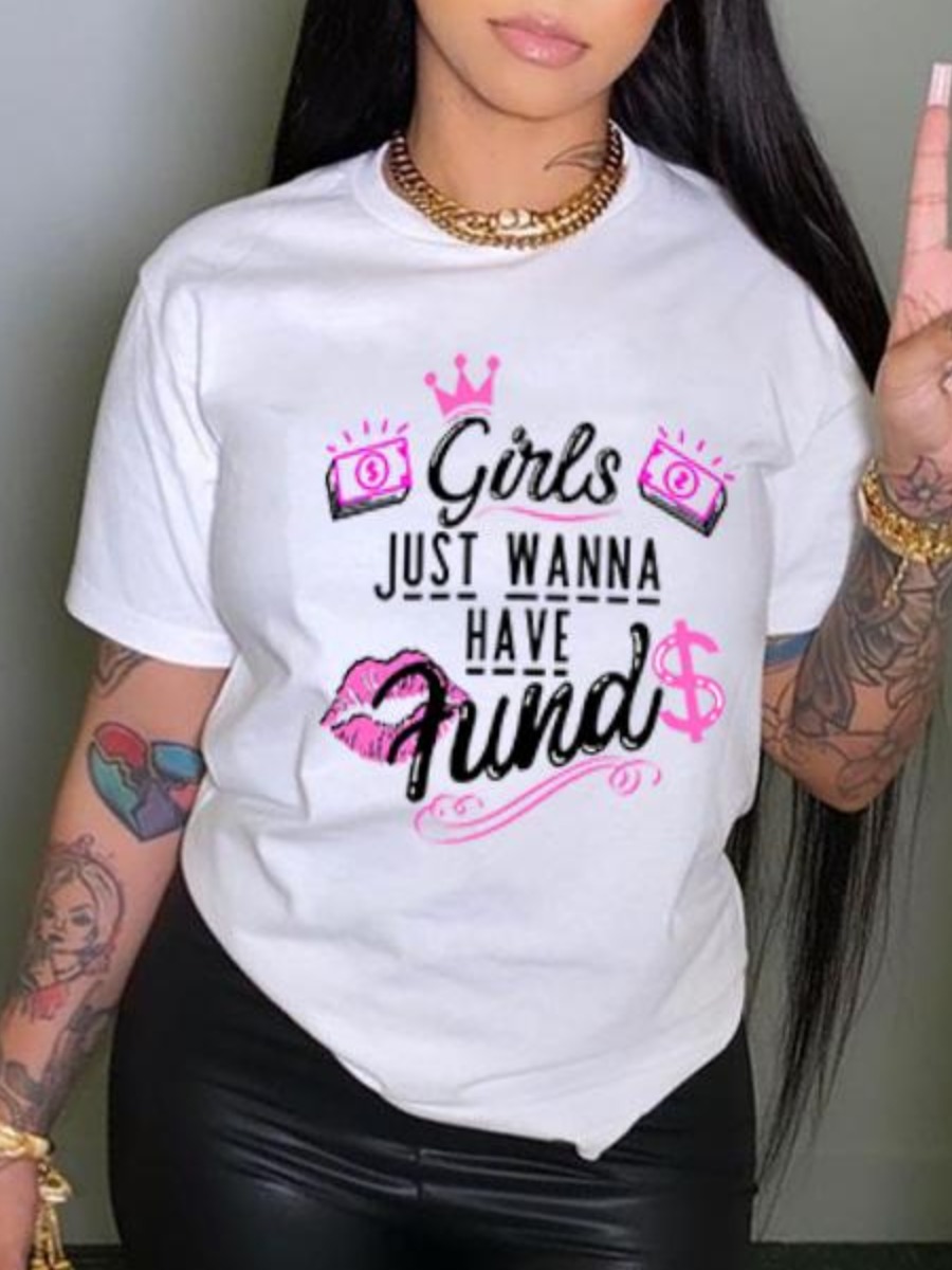 

LW Crown Lip Letter Print T-shirt, White