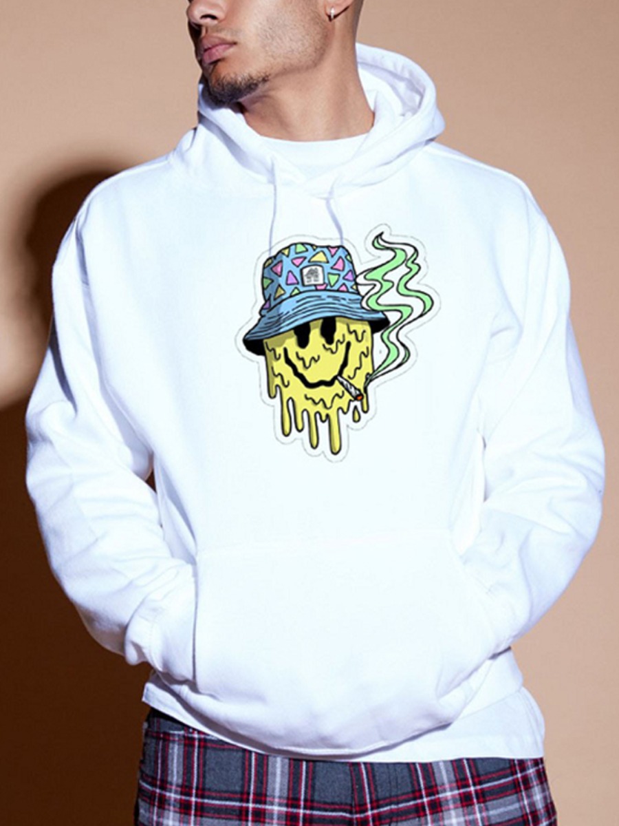 

LW Men Cartoon Print Oversized Hoodie, White