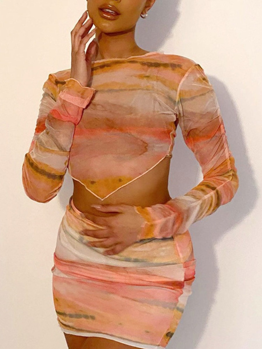 

LW SXY Tie-dye Crop Top Skirt Set, Multi