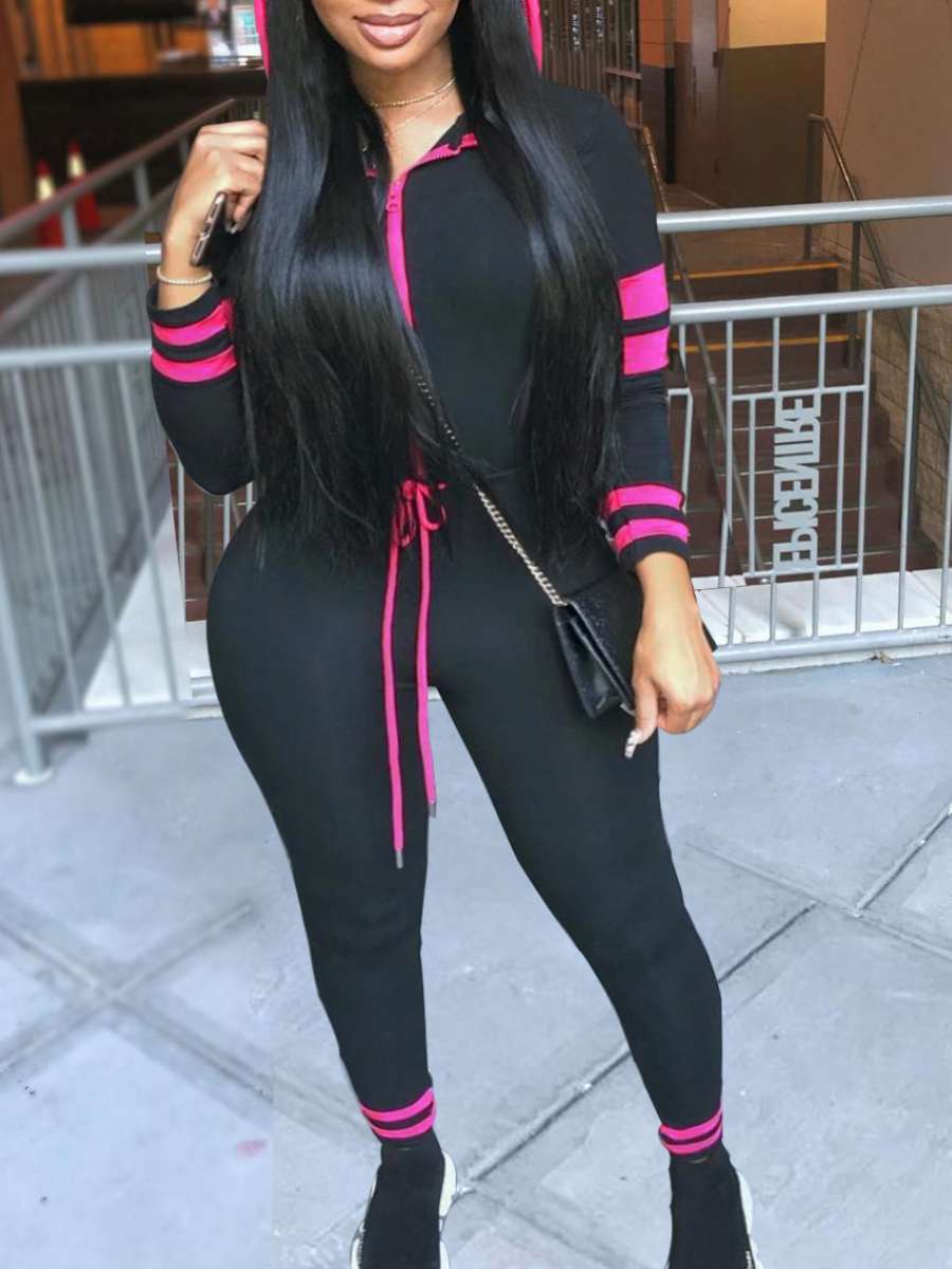 

LW Striped Zipper Design Pants Set, Black