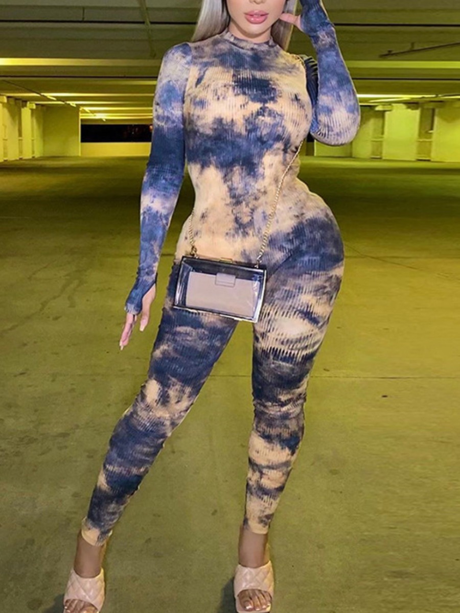 

Lovely Tie-dye Basic Skinny Jumpsuit, Purple