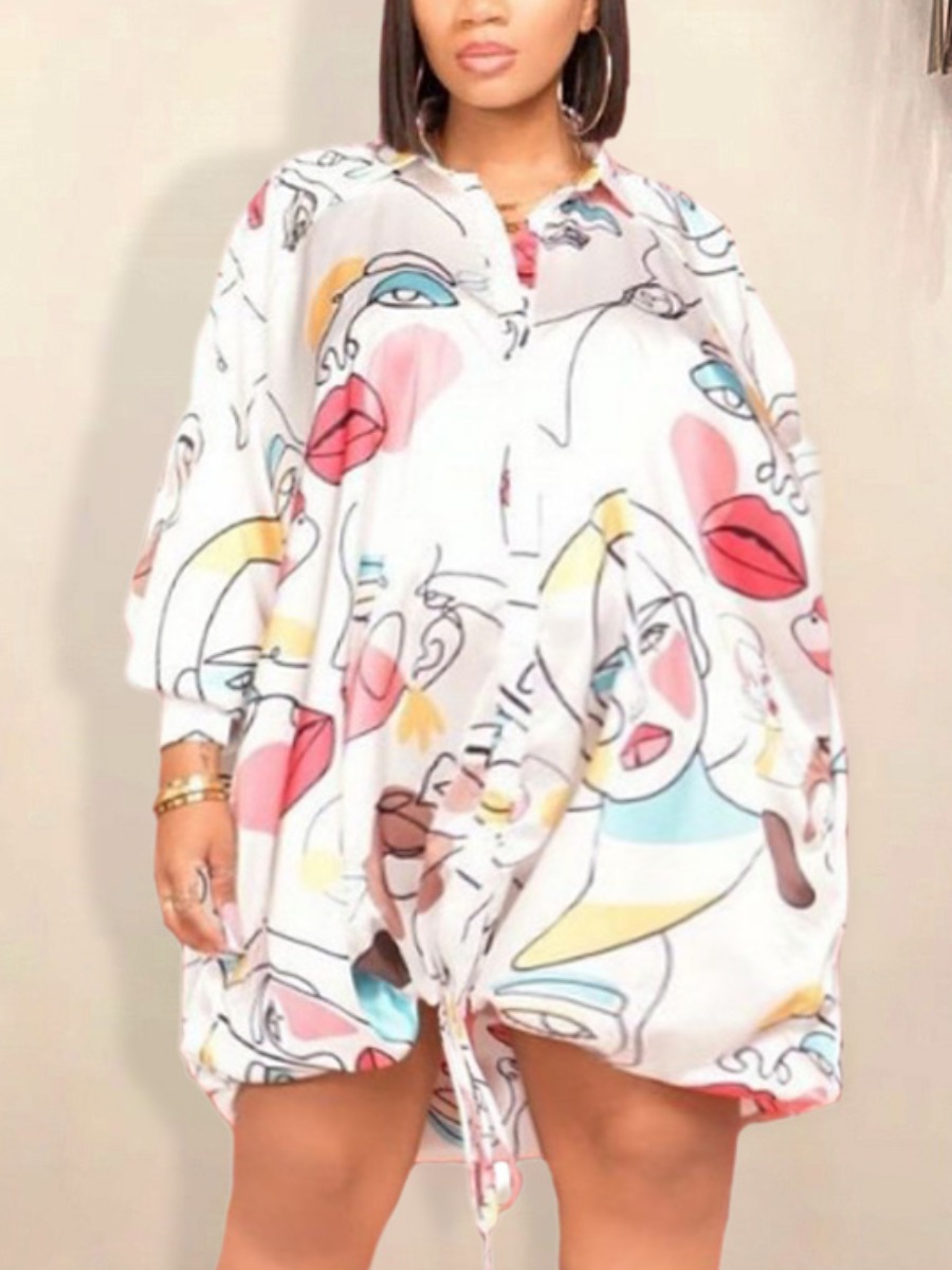 

LW Plus Size Figure Print Oversized Shirt Dress, White