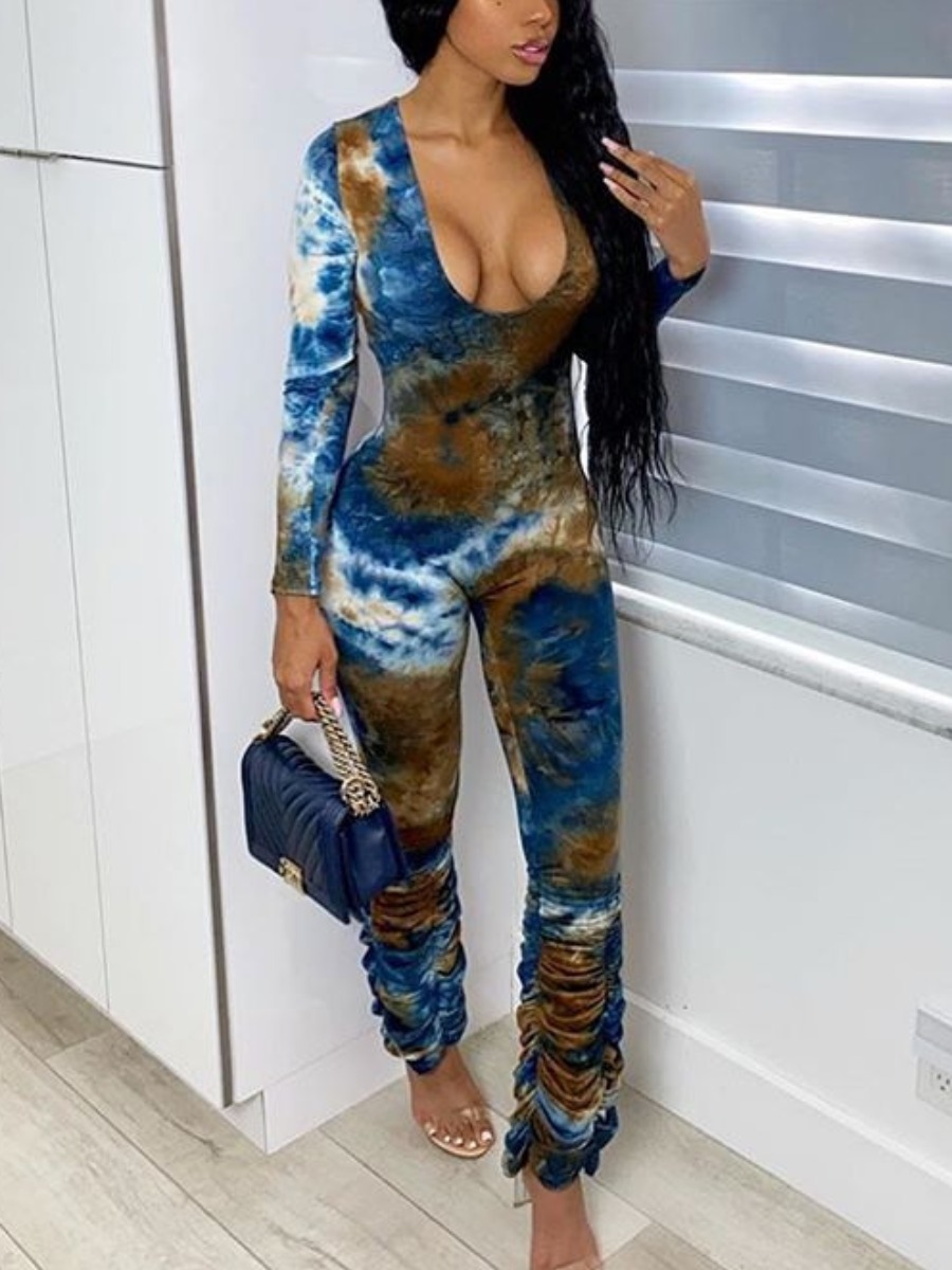 

LW Tie-dye Fold Design Jumpsuit, Blue