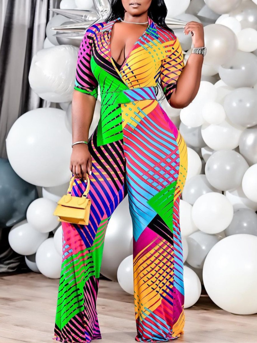 

Lovely Geometric Print Wide Leg Jumpsuit, Multi