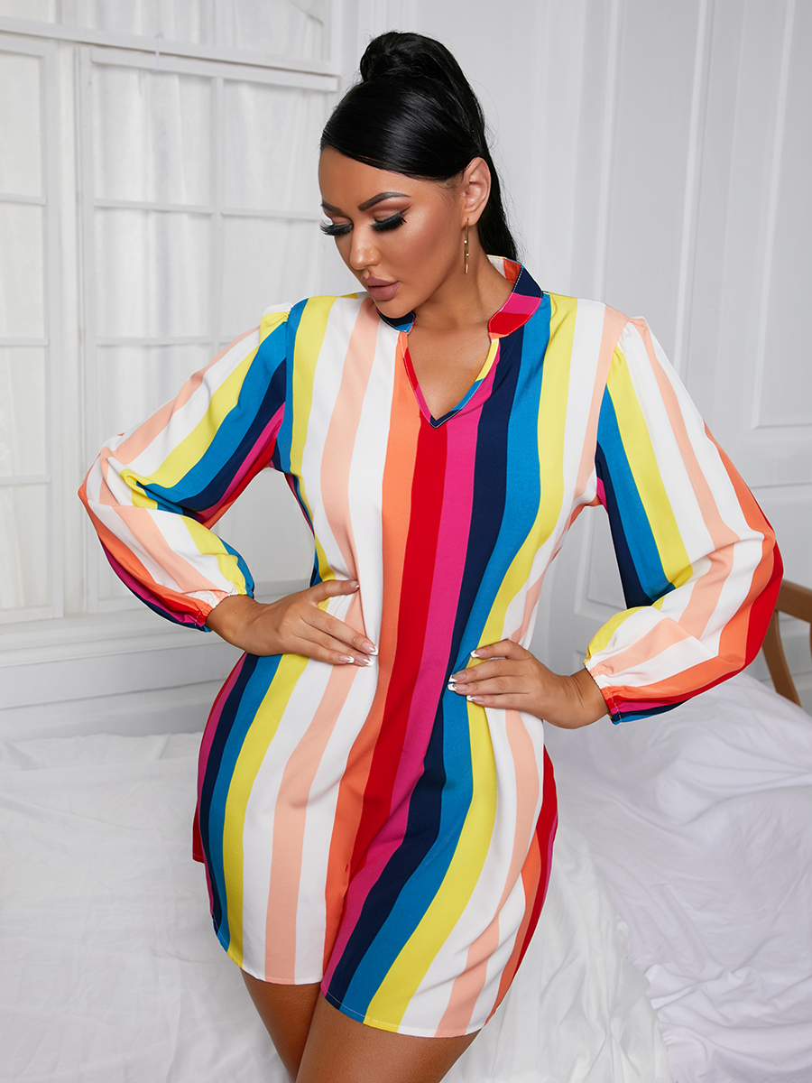 

LW Striped Ruffle Design Dress, Multicolor stripe