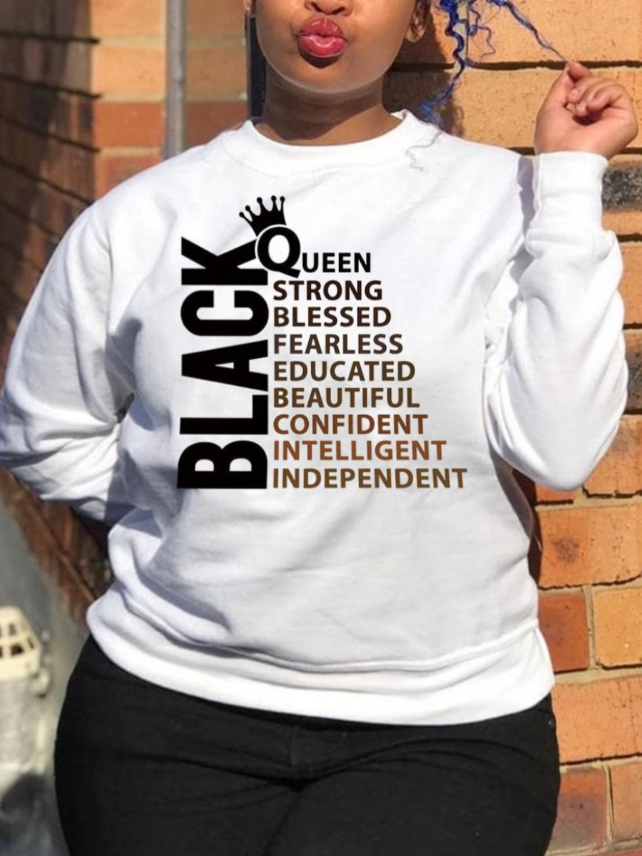

LW BASICS Plus Size Crown Letter Print Hoodie, White