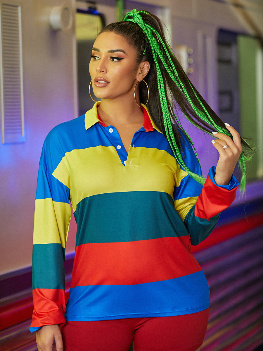 

LW Color-lump Patchwork Striped Hoodie, Multi