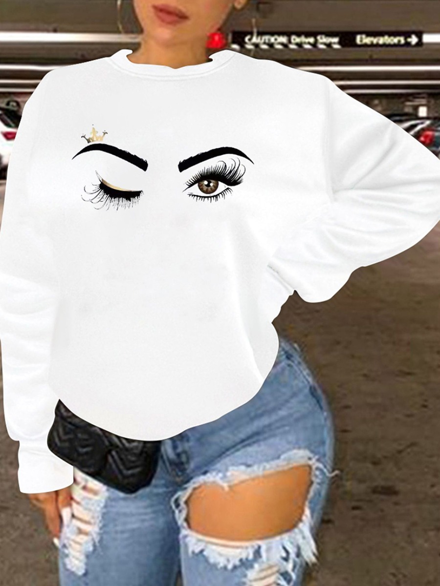 

LW BASICS Plus Size Eye Print Oversized Hoodie, White