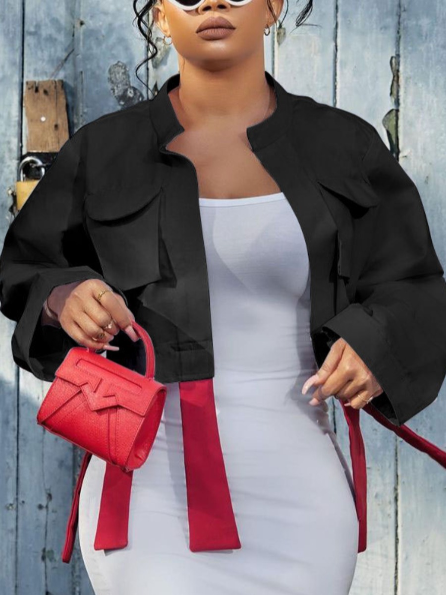 

LW COTTON Pocket Tassel Design Coat, Black
